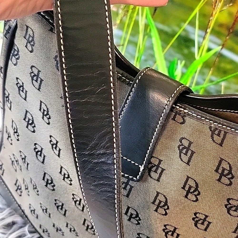 Dooney & Bourke Black and Gray Shoulder Bag with Monogram 10.25" Long X 10" High - Picture 11 of 15